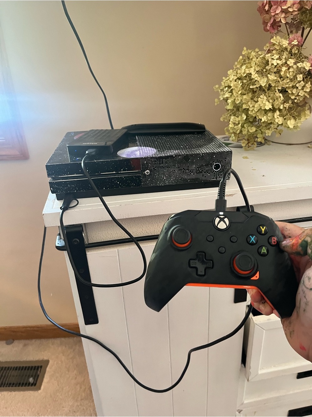 Xbox one s custom painted w wired pdp controller. 500gb + 750gb external drive.